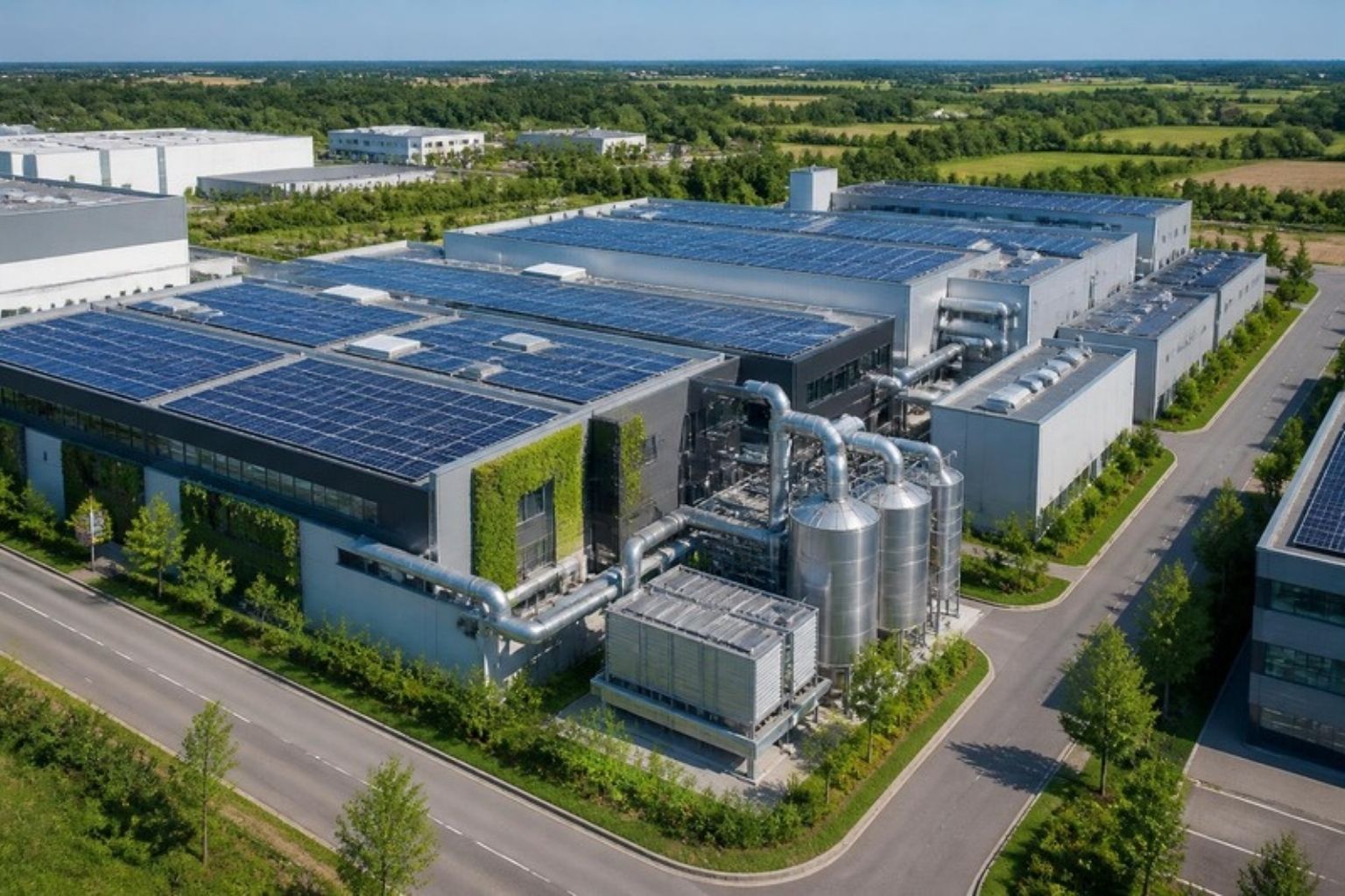 Site industriel engagé dans la décarbonation, avec toiture solaire