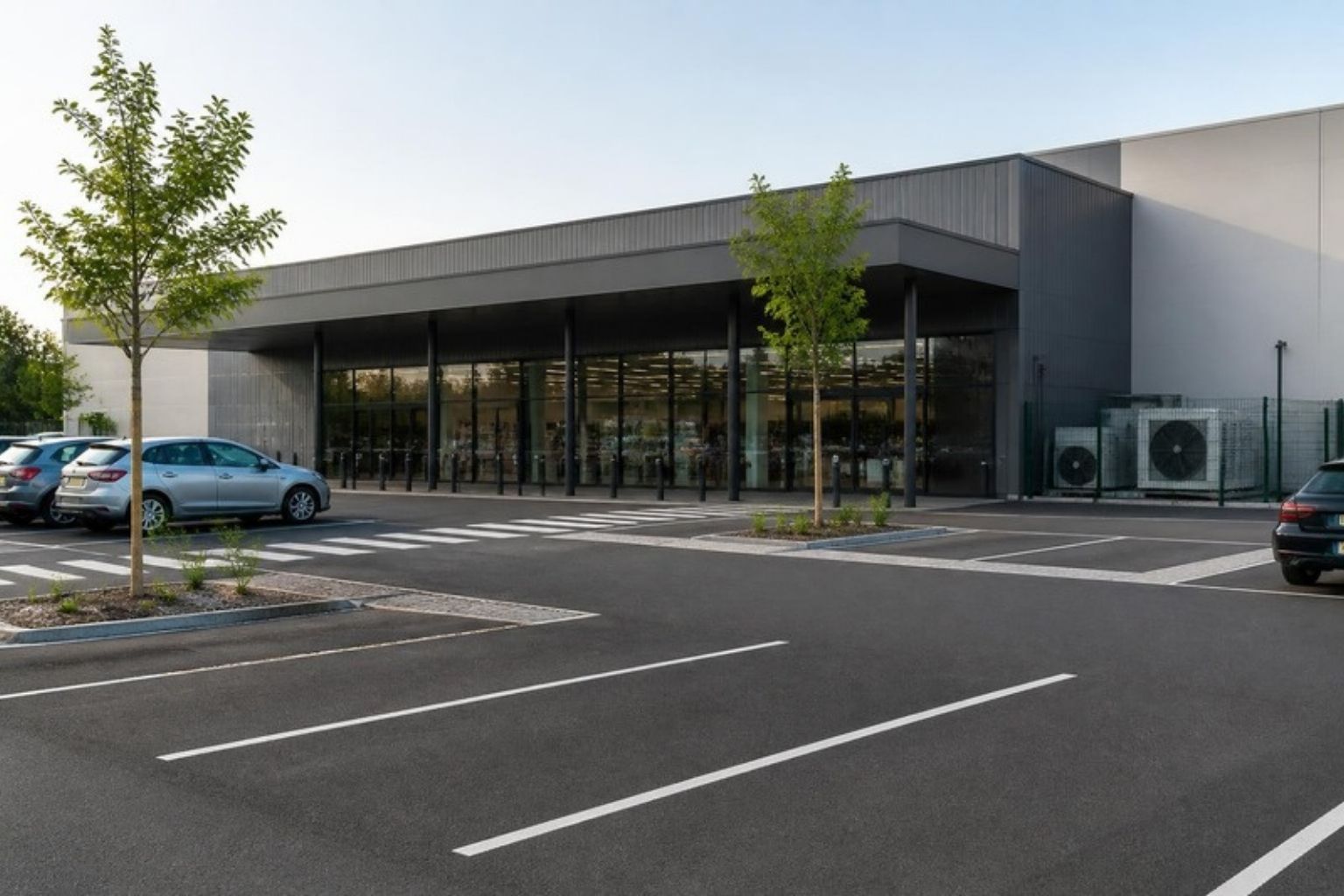 Supermarché de proximité et son parking